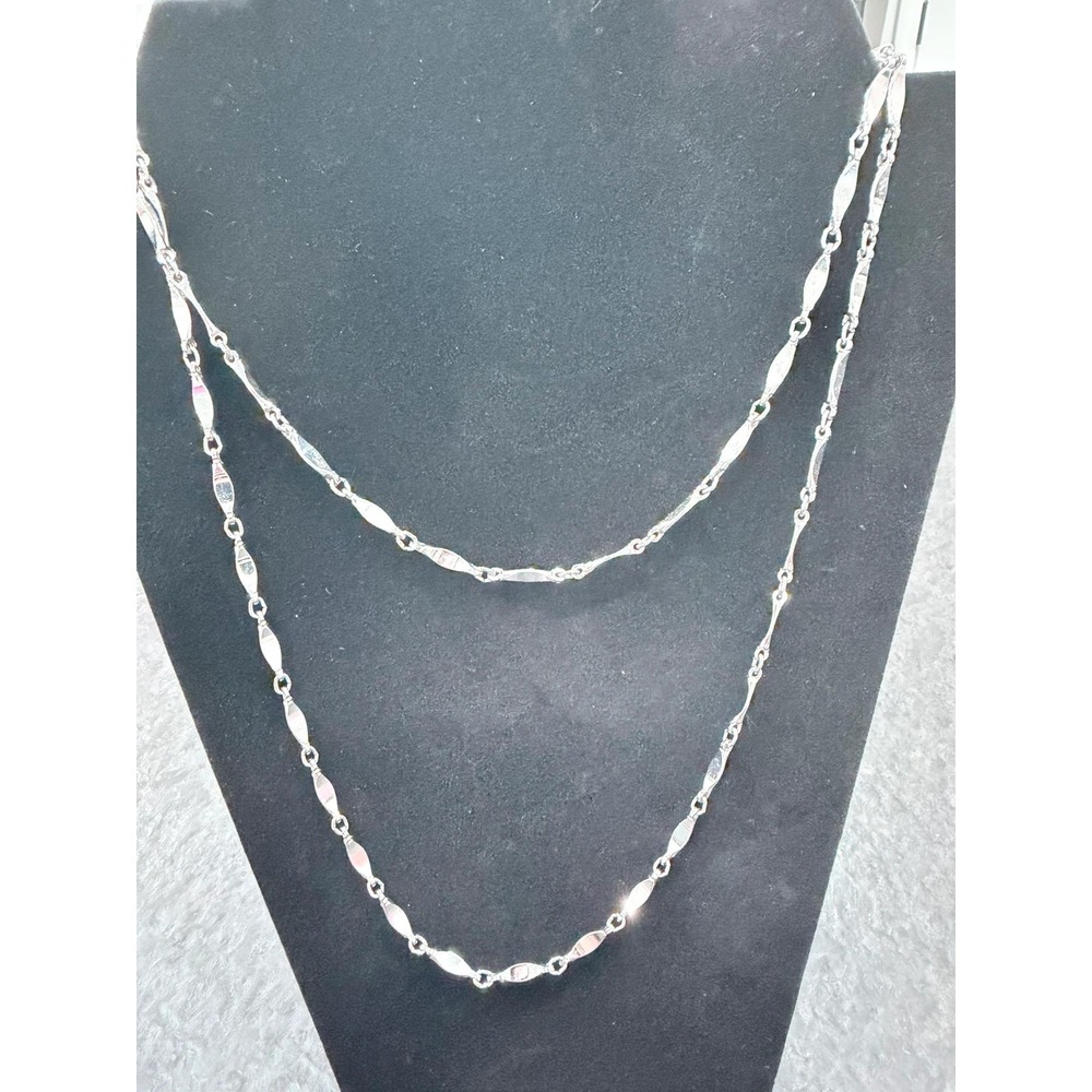 Vintage Silver Tone Station Chain Necklace Long‎ Minimalist Layering Necklace
